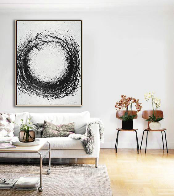 Large Abstract Painting Canvas Art,Geometric Art Black And White Minimal Painting On Canvas - Modern Art Oil Painting